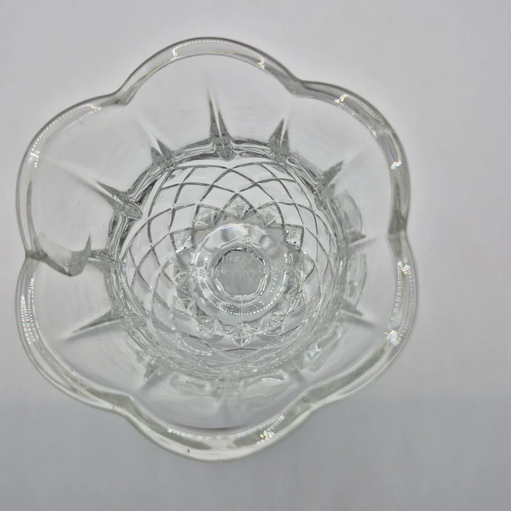 Home Interiors Glass Votive Candle‎ Holders Set 2 Clear Diamond Cut Tulip USA